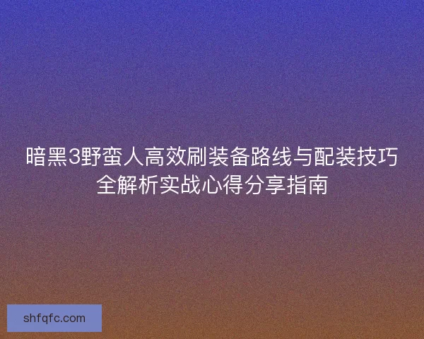 暗黑3野蛮人高效刷装备路线与配装技巧全解析实战心得分享指南