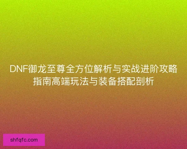 DNF御龙至尊全方位解析与实战进阶攻略指南高端玩法与装备搭配剖析